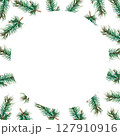 Watercolor hand painted frame of fir branches. Christmas composition 127910916