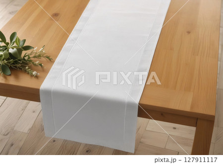 Blank white table runner mockup, interior background, ai generated 127911117