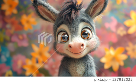 Adorable donkey cartoon with funny face 127912023
