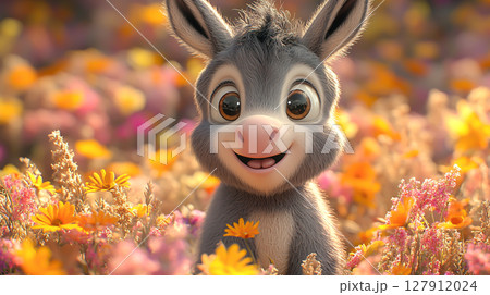 Adorable donkey cartoon with funny face Adorable donkey cartoon with funny face 127912024