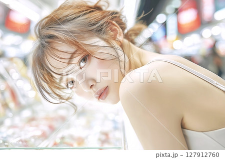 夜の街で撮影する美人女性「AI生成画像」 夜の街で撮影する美人女性「AI生成画像」 127912760