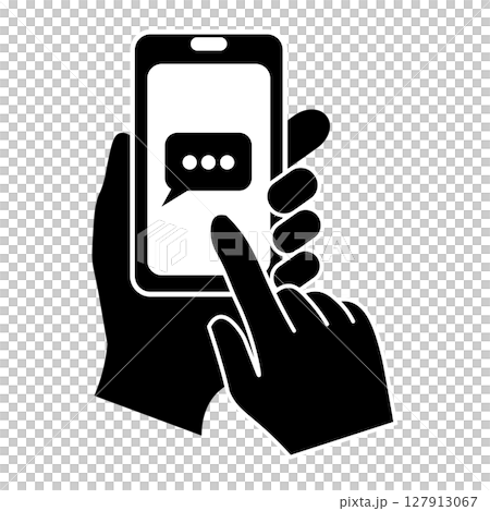 Hand icon illustration sending a message on a smartphone 127913067