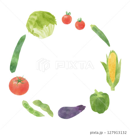 水彩で描いた夏野菜のフレーム　四角 127913132