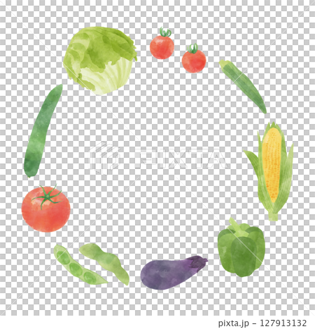 水彩で描いた夏野菜のフレーム　四角 127913132