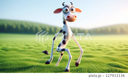 3D cartoon of a cute clumsy cow. Farm animals illustration for cards or children's books 127913136