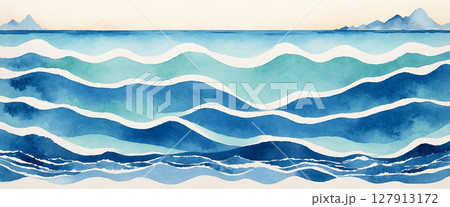 ocean waves watercolor illustration 127913172