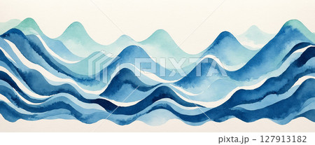 a serene watercolor depiction of layered blue and green abstract mountains a serene watercolor depiction of layered blue and green abstract mountains 127913182
