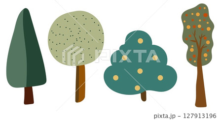 Set of simple trees. Minimalistic design of forest. 127913196