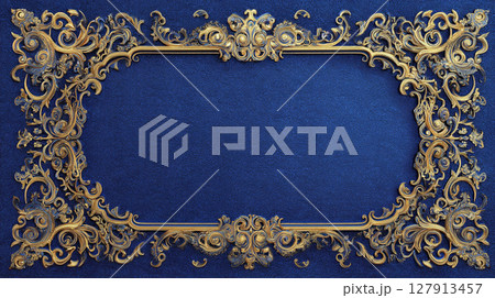 ロイヤルブルーに金装飾を施したバロック風フレーム 127913457