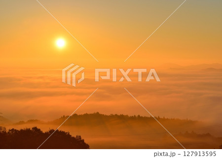 三王山展望台（タワー）からの常陸台地に広がる雲海 127913595