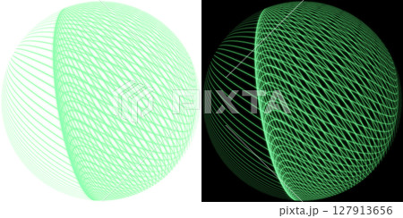 抽象的なグリッド球体 透明と黒背景の組み合わせ 127913656