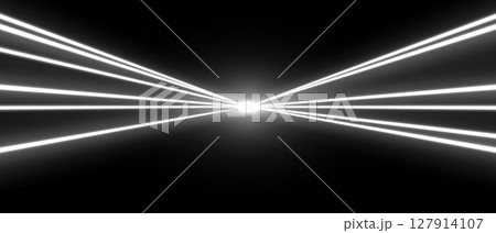 Laser rays or beams, glowing neon lines, bright futuristic background. 127914107