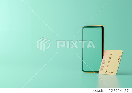 スマートフォンとゴールドクレジットカードによるデジタル決済イメージ スマートフォンとゴールドクレジットカードによるデジタル決済イメージ 127914127