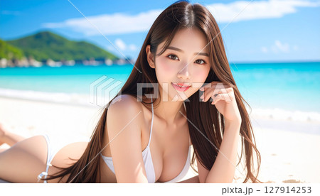 アジアンビューティー(ビキニ水着を着た若い女性) 127914253