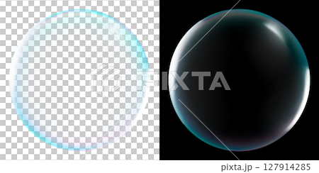 Soap bubbles set on transparent and black background Soap bubbles set on transparent and black background 127914285