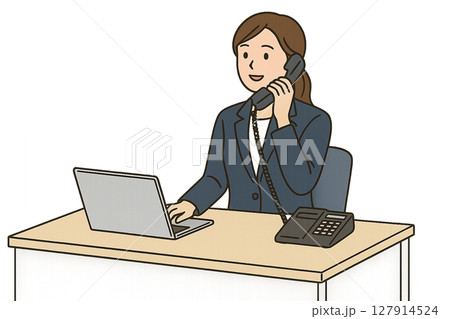 固定電話で仕事をする女性イラスト 固定電話で仕事をする女性イラスト 127914524