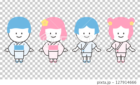 浴衣と甚平を着た人物イラストセット3 127914666