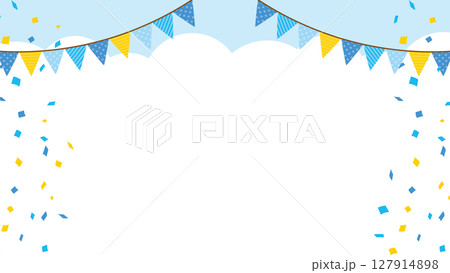 ガーランド　雲　紙吹雪　夏カラー　フレーム　水色　黄色	 127914898