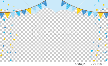 ガーランド　雲　紙吹雪　夏カラー　フレーム　水色　黄色	 127914898