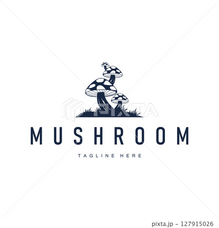 mushroom logo with minimalist black silhouette concept as a symbol of natural plants and food ingredients mushroom icon template for product brand, plantation, businesses, garden, farm 127915026