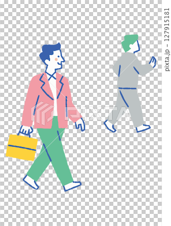 走在商業區的男性上班族_顏色 127915181