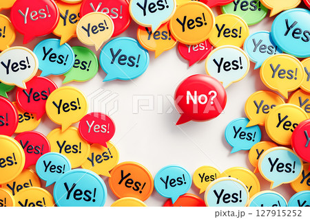 カラフルなYesの中に1つだけNoの吹き出し 同調圧力を可視化 127915252