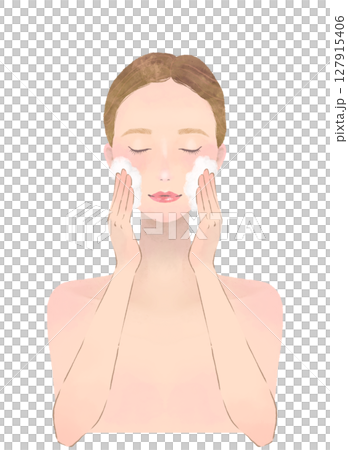 目を閉じて泡洗顔をする女性の美容イメージイラスト 目を閉じて泡洗顔をする女性の美容イメージイラスト 127915406