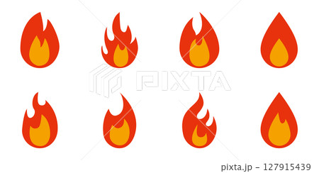 炎　アイコン　シンプル　シルエット　ベクター　セット 127915439