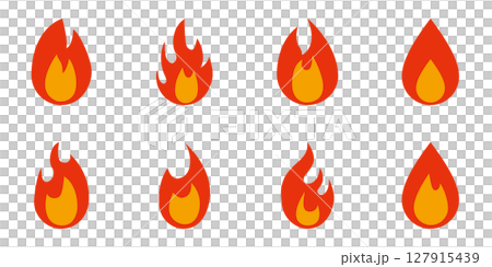 炎　アイコン　シンプル　シルエット　ベクター　セット 127915439
