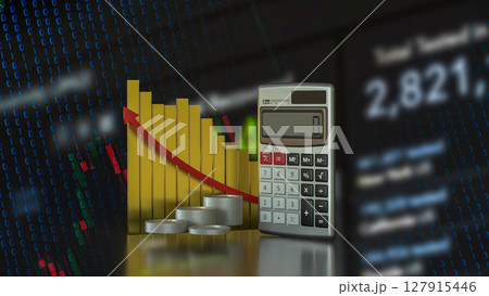 The Calculator and coins for Business concept 3d Rendering. 127915446