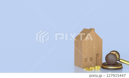 The House wood and Hammer for property law or Building concept 3d Rendering. The House wood and Hammer for property law or Building concept 3d Rendering. 127915447