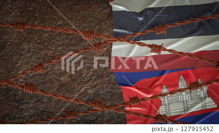 The Thailand and Cambodia  flag for Land  crisis concept 3d Rendering. 127915452