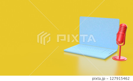 The Laptop and microphone for Pod cast or social media 3d render. 127915462