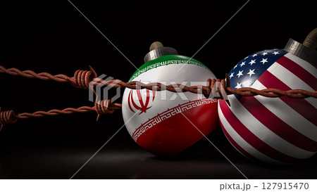 The American and Iran flag on Bomb for war crisis concept 3d Rendering. 127915470