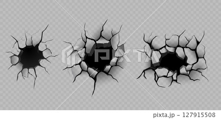 Vector set of cracks with black holes, overlay effect. 127915508