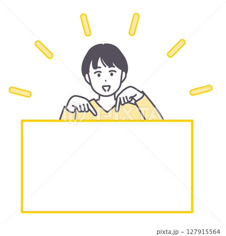若い男性が下方向を指差しているイラスト素材 127915564