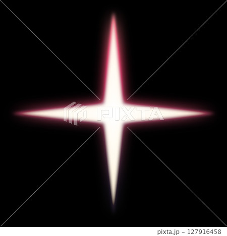 黒背景に赤い光を放つ十字の星 127916458