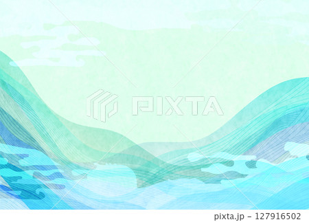 青　和紙　波　模様　背景 127916502