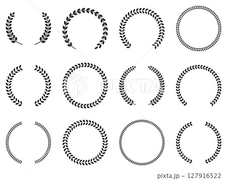 月桂冠 黒 シルエット フレーム セット ベクター 月桂冠 黒 シルエット フレーム セット ベクター 127916522