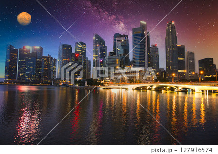 シンガポールの美しい夜景の風景 127916574