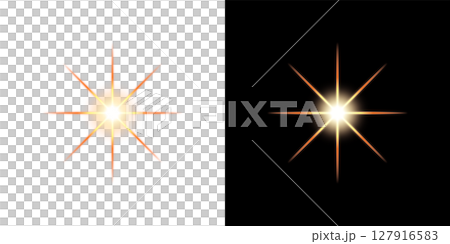 Orange starburst light effect - transparent and black background 127916583