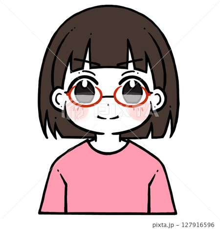 凛々しく微笑む眼鏡の女の子のイラスト 凛々しく微笑む眼鏡の女の子のイラスト 127916596