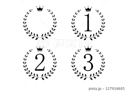 月桂冠のフレームの中の1から3の数字のイラスト 月桂冠のフレームの中の1から3の数字のイラスト 127916685