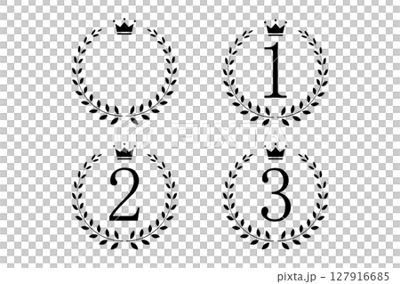 月桂冠のフレームの中の1から3の数字のイラスト 月桂冠のフレームの中の1から3の数字のイラスト 127916685