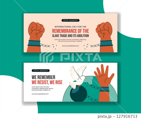Remembrance Day of the Slave Trade and Abolition Horizontal Banner Design in Flat Hand Drawn Style 127916713