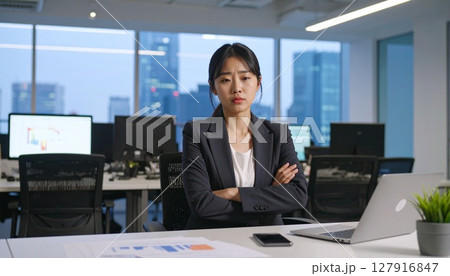 オフィスで落ち込んで肩を落とす20代女性 127916847