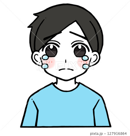 悲しそうに涙を流して泣く男性のイラスト	 127916864