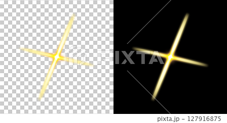 Diagonal yellow cross light flare effect - transparent and black background Diagonal yellow cross light flare effect - transparent and black background 127916875