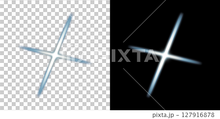 Diagonal blue cross light flare effect - transparent and black background 127916878