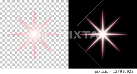 Vibrant pink 8-point starlight effect - transparent and black background 127916922